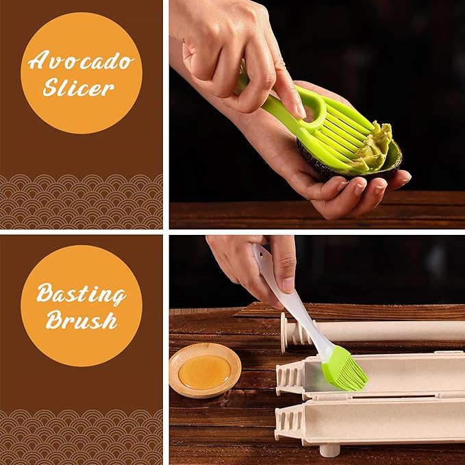 Sushi Making Kit, Delamu Upgrade 22 in 1 Sushi Maker Kit with Bamboo Mats, Chef's Knife, Triangle/Nigiri/Gunkan Sushi Mold, Chopsticks, Guide&More