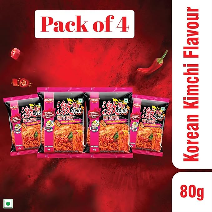 Nissin Geki - Hot & Spicy Korean Kimchi Flavoured Instant Noodles, 80g (pack of 3)