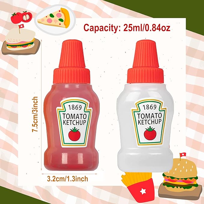 4 Pieces Mini Ketchup Bottle for Bento Box Accessories, 1 oz Condiment Squeeze Bottles Empty Plastic Salad Dressing Container Tomato Ketchup Condiments Squirt Squeezable Jar for Sauces Syrup