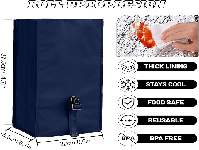 ZM-YOUTOO Insulated Foldable Lunch Bag- Lightweight Portable with Adjustable Shoulder Strap Lunch Box for Men, Women, Office, Work, Picnic, Hiking and Beach (Navy Blue(Soft Fabric))