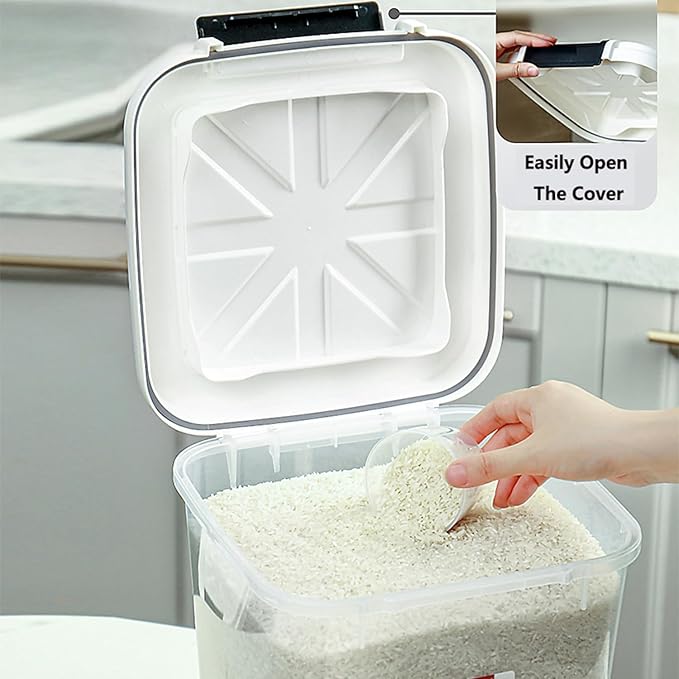 HANAMYA 20 LB Rice Storage Container with Measuring Cup, BPA free, For Rice | Grain | Pet Food | Flour, 1 count, Clear & Black