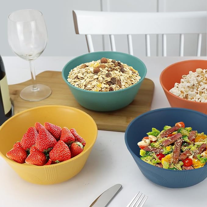 PYRMONT Large Cereal Bowls 36 OZ Wheat Straw Bowls Set of 8 Alternative Plastic Bowls Reusable Microwave & Dishwasher Safe Unbreakable Bowls for Salad Kitchen Bowls for Serving,Camping,RV-Multi