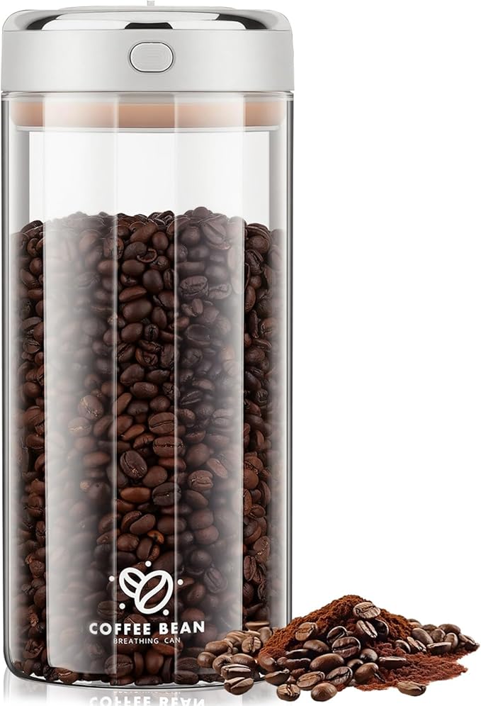57oz Airtight Glass Coffee Canister with One-way CO2 Valve, Borosilicate Vacuum Coffee Bean Storage Canister with Date Tracker, Wide-Mouth Storage Container for Coffee Bar,Home,Kitchen