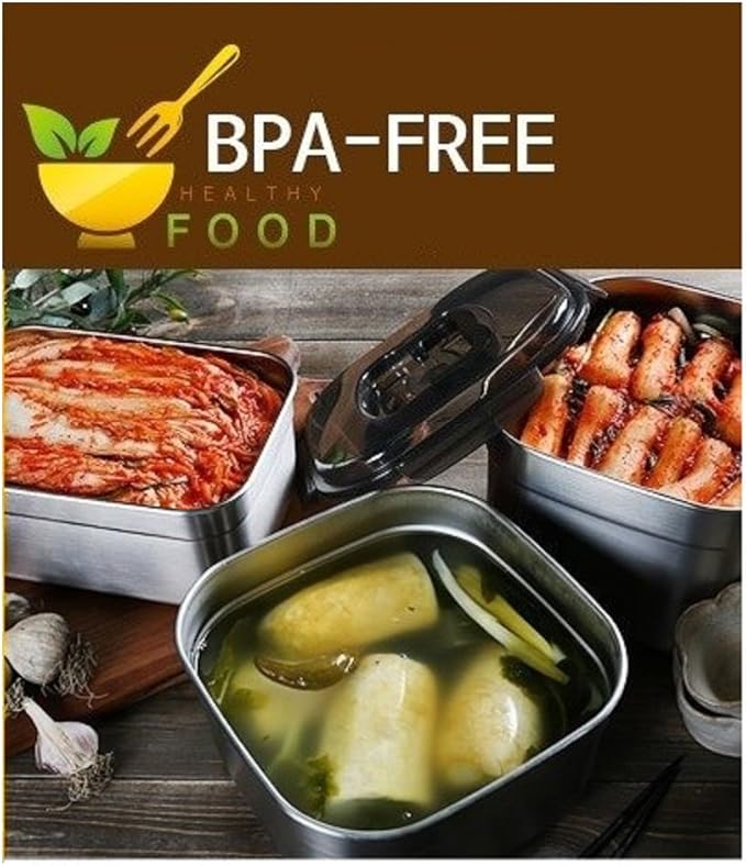 STENCOC Stainless Steel BPA Free Square Leakproof Airtight Kimchi/Pickle/Food Storage Container Saver (5.8L / 196oz / 9.1") One Handle