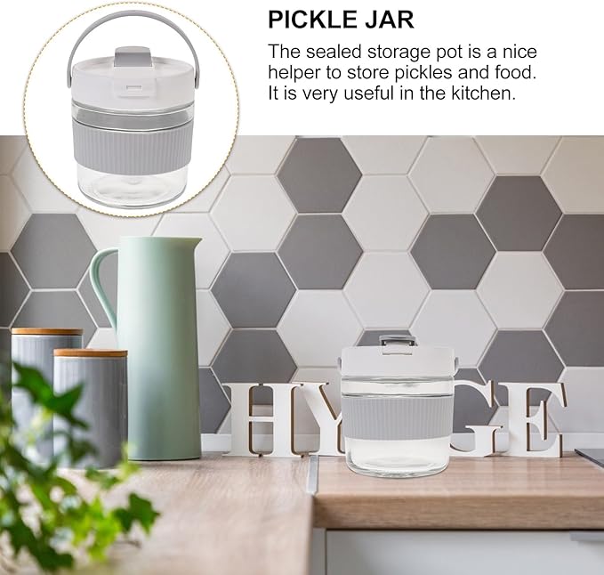 KICHOUSE Airtight Fermenting Jar 900ml Thickened Pickle Jar with Lid Gray Kitchen Vegetable Storage Container for Sauerkraut Kimchi and Multi-function Food Fermentation