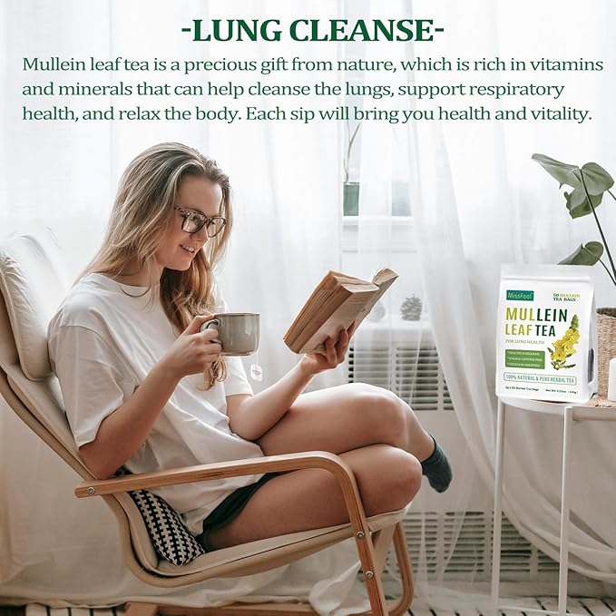 Mullein Leaf Tea, Mullein Leaf Tea Bags for Respiratory, Natural Mulleins Teas for Lung, Natural Herbal Teas, Caffeine-free, Sugar-free (Mullein Tea)