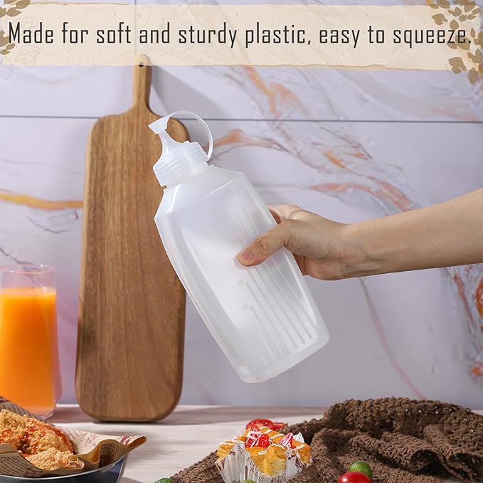 2 Pack 26oz Large Condiment Dispenser with Lid Wide Mouth Squeeze Bottles for Ketchup Mustard Salad Dressing Clear Squirt Bottles for Sauces