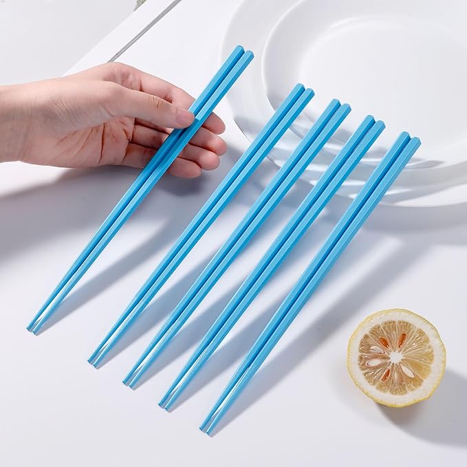 10 Pairs Fiberglass Chopsticks Non-Slip Tips, Dishwasher Safe & Reusable Japanese Korean Chopsticks for Sushi Ramen, 9.63 inch/24.5cm Chop Sticks for Family Restaurant - Blue
