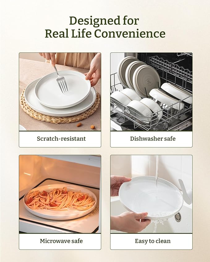 Famiware Milkyway Plates and Bowls Set, 12 Pieces Dinnerware Sets, Dishes Set for 4, White