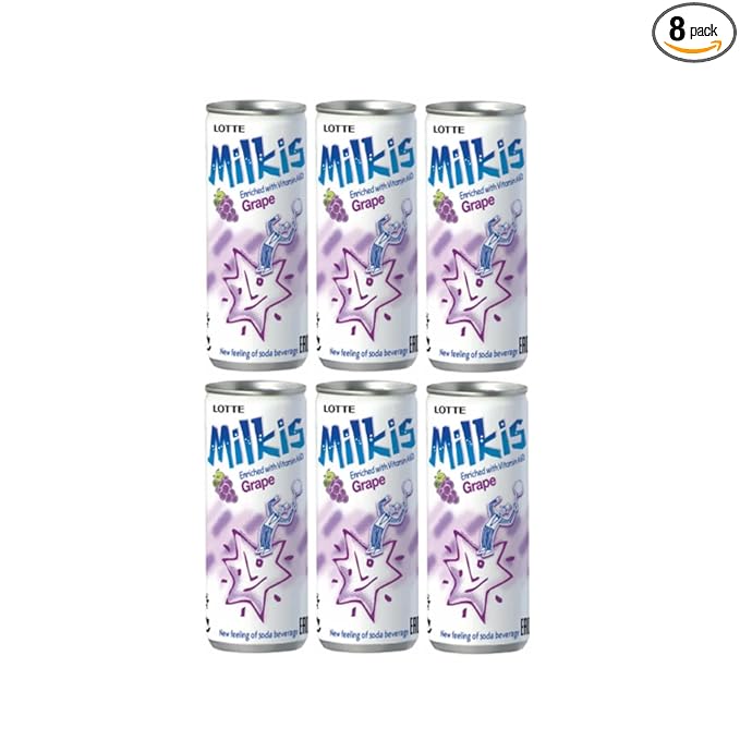 Milkis AYCE 8 Flavors Mixed K-Drink - Original/Strawberry/Melon/Apple/Banana/Peach/Grape/BananaStrawberry (6 Cans, Grape)