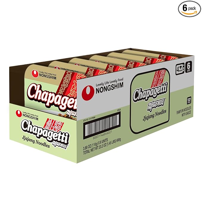 Nongshim Chapagetti Jjajang Noodles, Square Bowl Ramyun Instant Noodles with Sauce, Microwavable, 3.88 oz (Pack of 6)