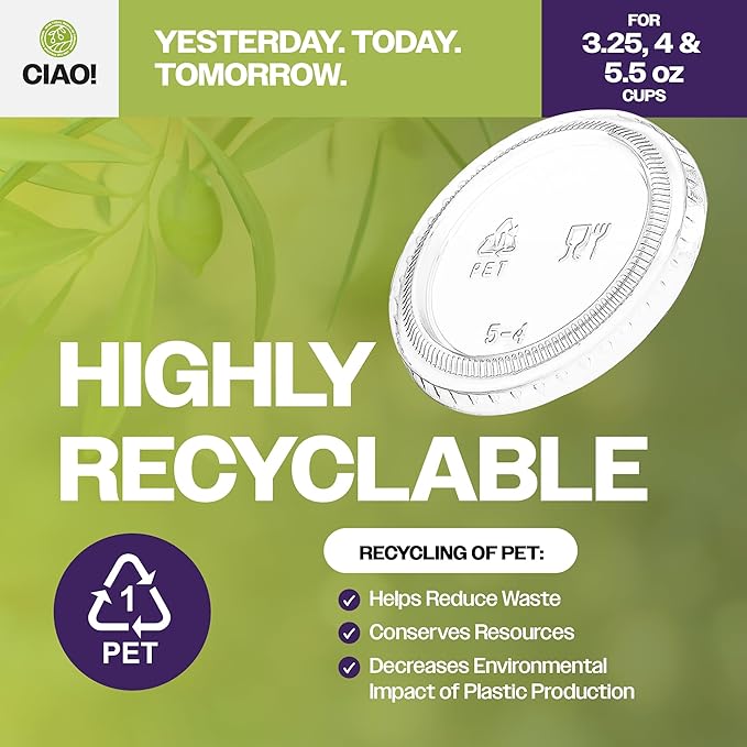 CIAO! Portion Cup Lids, Ultra Clear PET for 3.25, 4 and 5.5 oz Ciao! Portion Cups, 74mm Diameter, Designed and Fit For CIAO! Brand - 3.25, 4 and 5.5 oz Portion Cups Only (Case of 2,500)