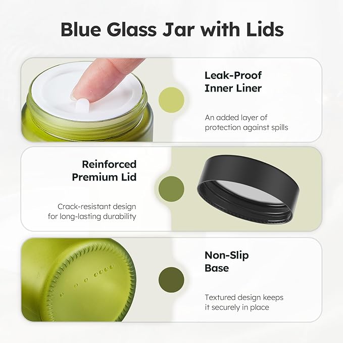 4 oz Small Glass Jars with Lids, Tecohouse Green Glass Jars with Black Lids & Inner Liners, Mini Travel Sample Containers for Slime, Makeup, Cream, Lotion, Cosmetic - 2 Pack