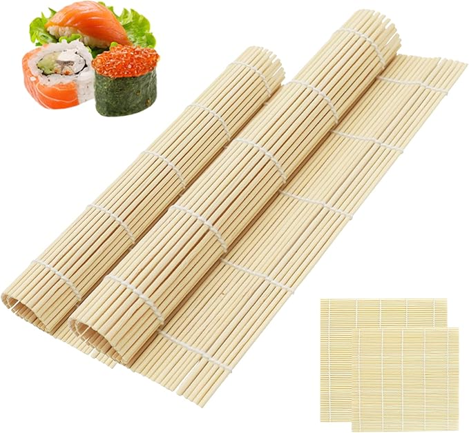 HOPELF 2 Pack 9.5&12 Inch Bamboo Sushi Mat - Sushi Roller Mat for Making, Shaping & Molding Sushi Roll & Kimbap - Food-Safe Sushi Making Supplies, Tools & Accessories
