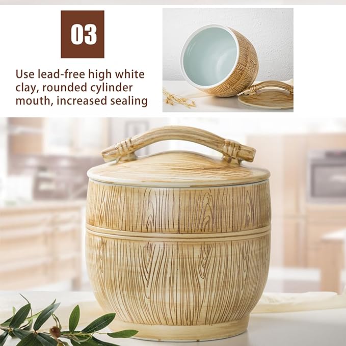 Large Capacity Food Rice Storage Jar with Lid Ceramic Airtight Rice Dispenser Pot Food Storage Container Kitchen Sealed Jar Grain rice Dispenser for Flour Soybeans(33x32cm/13x12.6in)