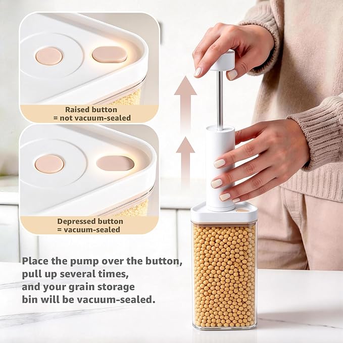 Airtight Food Storage Container with Manual Vacuum Pump, 6-Grid 27oz (800ml) Clear Rotating Pantry Organizer for Cereal, Nuts, Oats & Dry Foods, Kitchen Grain Dispenser, BPA-Free