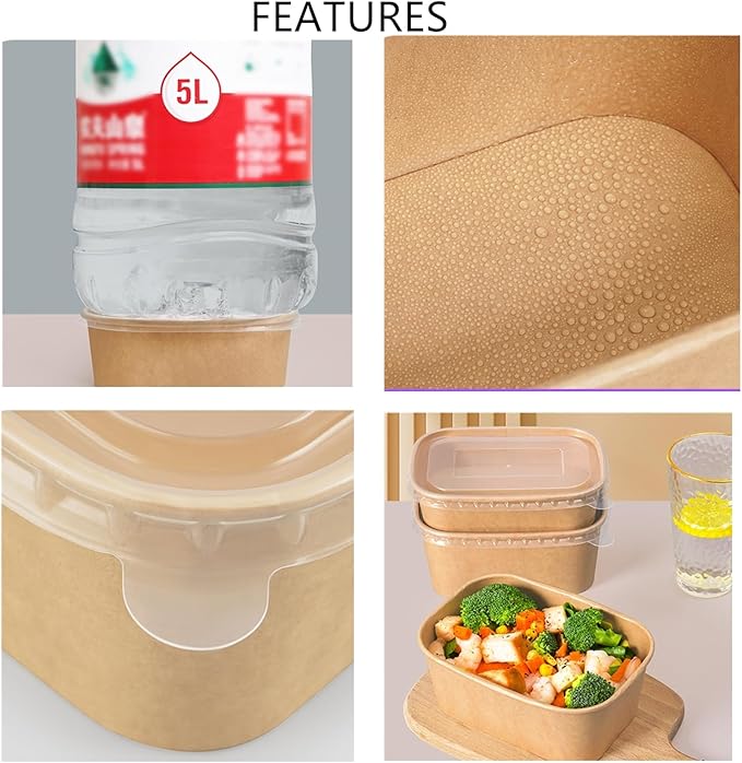 50 Pack 25oz Paper Meal Prep Containers with Lids, Disposable Kraft Food Containers, Stackable Oil-Proof Takeout Salad Bowls for Meal Prep, Picnic, Party Supplies, Microwave Freezer Safe