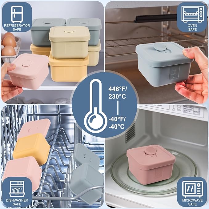 4 pcs 10 oz Silicone Snack Containers with Lids Silicone Food Storage Containers, Baby Snack Container Small Lunch Container for Kids, Daycare, School and Travel