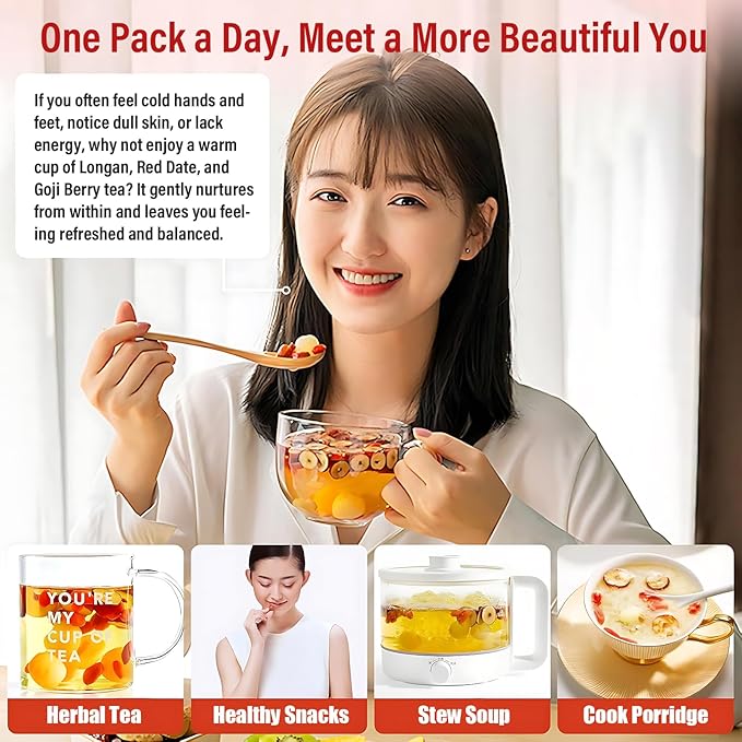 Hee Creek Ginseng Longan Red Date Tea 10.58oz / 20 Count Wolfberry Jujube Rose Herbal Blends Women Energy Tea for Cold Hands and Feet, Period Care, Warming, Nourishing, Caffeine Free 人参桂圆红枣茶 女人茶 女神茶