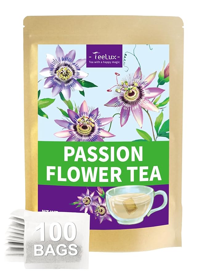 TeeLux Passion Flower Tea Bags, Natural Passionflower Leaf Tea, Smooth & Full-bodied Flavor, Caffeine Free, 100 Count