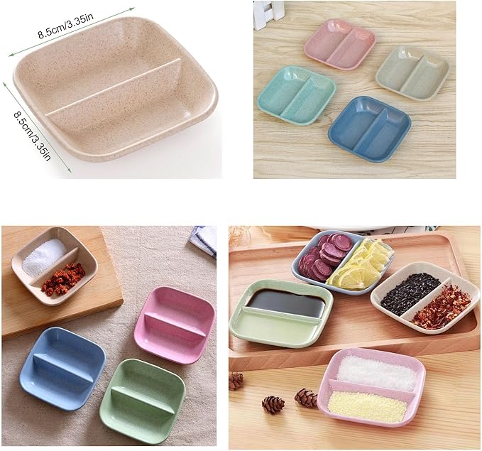 8 Pack Dipping Bowls Set 2 Grids Soy Sauce Dishes Pinch Bowls Dipping Bowls Dipping Sauce Bowl Small Serving Bowls for Side Dishes Sushi Mustard Tomato Sauce BBQ Seasoning Pepper Kitchup
