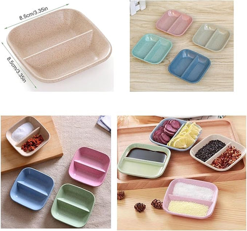 8 Pack Dipping Bowls Set 2 Grids Soy Sauce Dishes Pinch Bowls Dipping Bowls Dipping Sauce Bowl Small Serving Bowls for Side Dishes Sushi Mustard Tomato Sauce BBQ Seasoning Pepper Kitchup
