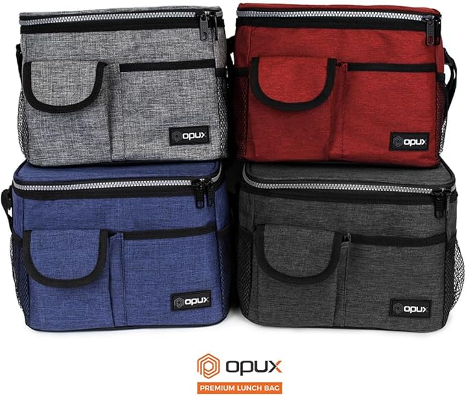 opux Insulated Lunch Box for Men Women Kids, Leakproof Reusable Lunch Bag Cooler for Work School Office, Soft Thermal Lunchbox Tote with Shoulder Strap for Boys Girls Adults, Heather Gray, 14 Can/8L