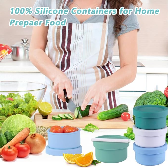 Finorder 4 Pack 5oz Silicone Food Containers, Baby Snack Storage Containers with Airtight Lids,Meal Prep Lunch Bento Box Freezer Dishwasher Safe for Daycare, School, Kids