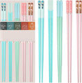 5 Pairs Reusable Chopsticks Dishwasher Safe, Fiberglass Premium Japanese Chines Korean Chopsticks for Sushi Noodles Ramen, Non-slip Chop Sticks, Lightweight, 9.6 inches- Green&Pink-D
