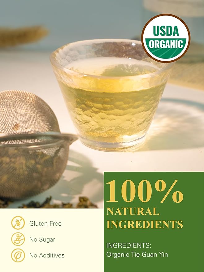GLDNT Organic Oolong Tea Loose Leaf, Anxi Tie Guan Yin, High Mountain Iron Goddess of Mercy, Smooth Taste, 4oz
