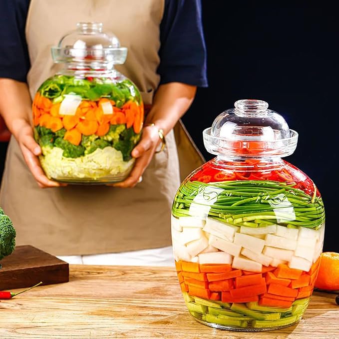 Glass Jar with Lid 2.5 Liter Fermentation Jar, Traditional Fermenting Crock Kit with Water Seal Airlock Lid, Pickle Jar for Pickles Kimchi, Sauerkraut, Wine Brewing, Kombucha