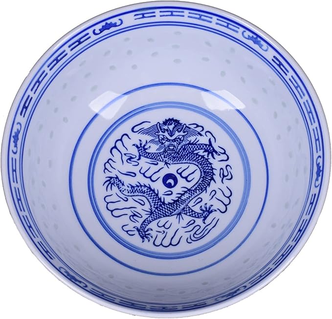 Ceramic Ramen Noodle Bowls, Blue and White Porcelain Chinese Retro Dessert, Soup, Cereal, Rice, Udon, Asian Noodles Bowl,9in,2PCS