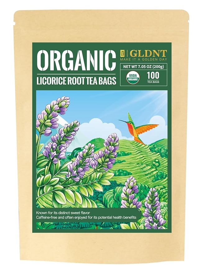 GLDNT Organic Licorice Root Tea Bags, Premium Natural Organic Licorice Tea, Warm & Natural Sweet Flavor, Caffeine Free, 100 Count
