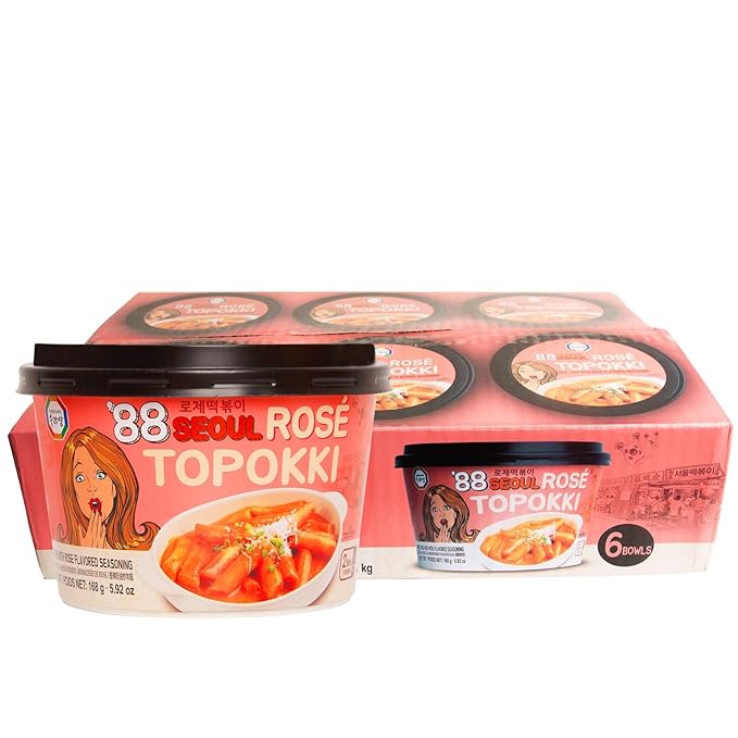 Surasang Rose Tteokbokki - Creamy Korean Rice Cakes with Mild Spicy Rose Sauce, Trendy Fusion Street Food, Microwaveable Cups, Made in Korea - Pack of 6