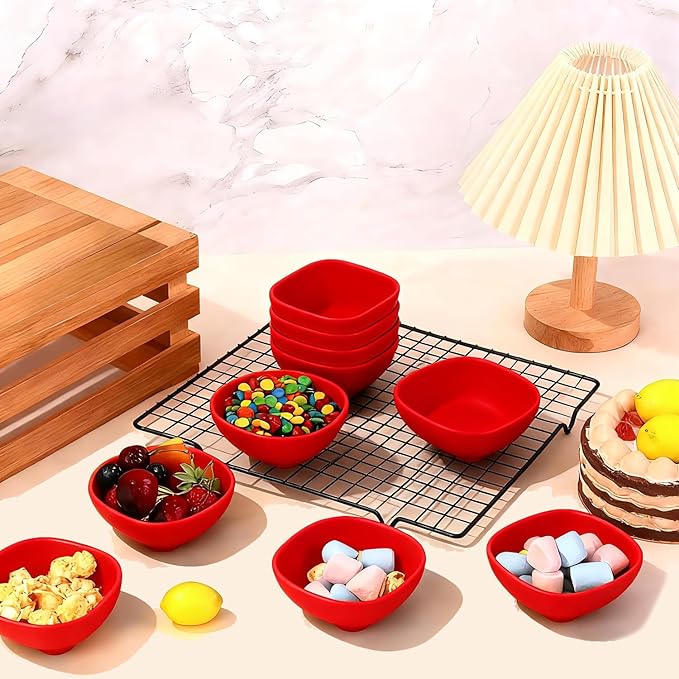 Dipping Bowls, Wheat Straw Bowls Set of 5-4.5 OZ Unbreakable Dipping Cups for Side Dish, Ketchup, Soy, BBQ, Dessert, Sushi, Party, Condiments Serving (Red)