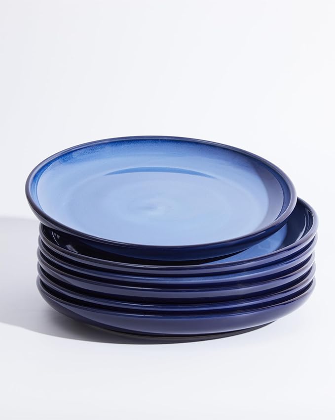 Pokini Dinner Plates for 6, 10 Inches Plate Set, Scratch Resistant, Large Stoneware Dinnerware, Kitchen Modern Rustic Serving Dishes, Light Blue