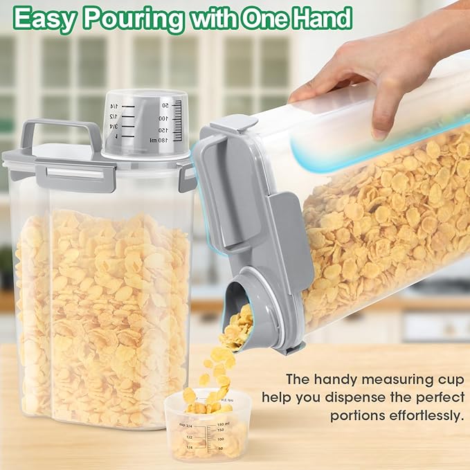 TBMax 2 Pack Airtight Rice Container 5 Lbs +10 Lbs, Cereal Container Oatmeal Storage with Easy-pouring Spout & Handy Cup for Flour Grain Beans, Pet Dog Cat Bird Food Storage Dispenser -Light Grey