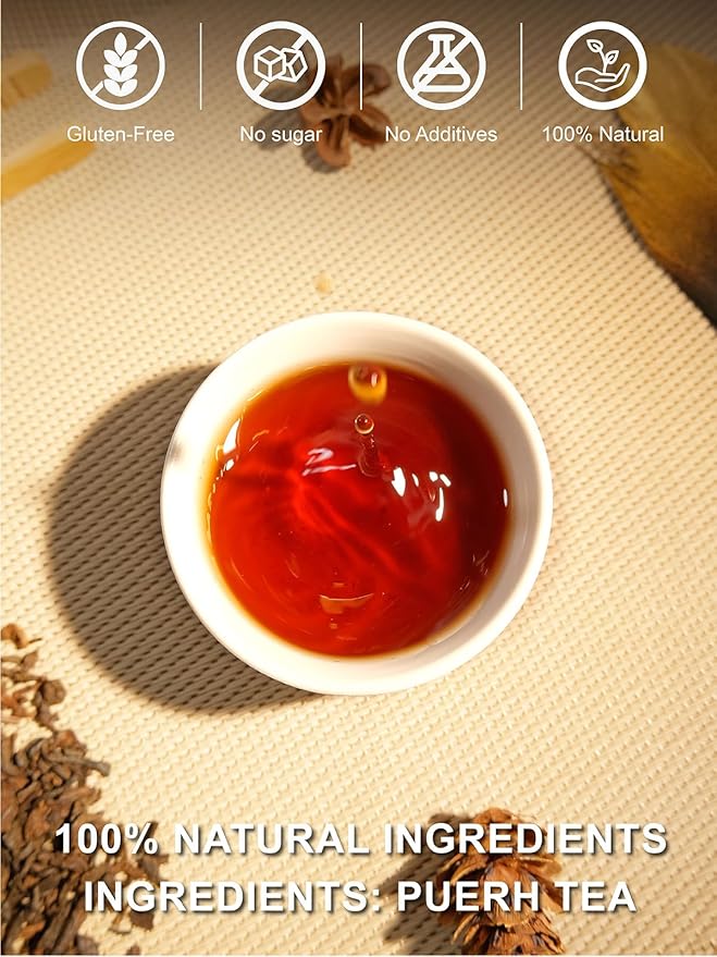 TeeLux Decaf Pu erh Tea Loose Leaf, Naturally Aged Yunnan Decaffeinated Ripe Pu erh Tea, Smooth & Mellow Flavor, 16oz