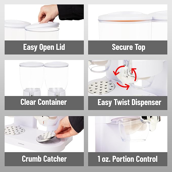 Mind Reader Double Dry Food Dispenser, 2 x 3.5L Countertop Containers for Cereal, Granola, Candy, Rice, and Coffee Beans