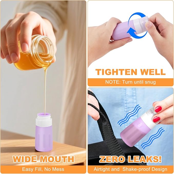 Seropy Condiment Squeeze Bottles for Sauces, Salad Dressing Container to Go, Small Silicone Squeeze Bottles, Condiment Containers Dispenser for Ketchup Hot Sauce, Purple/Beige/Blue/Gray 2 Oz