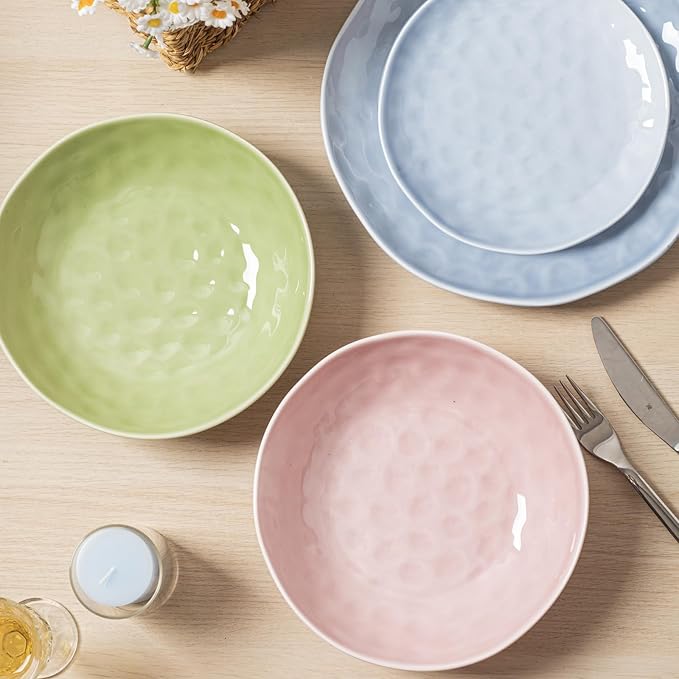 HOMBENE Dessert Plates 8 Inches Set for 6, Sun-glitter Style, Porcelain Dinner Plate, Salad Plates Snacks Plate for Kitchen, Dreamy Sakura Pink, Microwave & Dishwasher Safe, Dinnerware Set