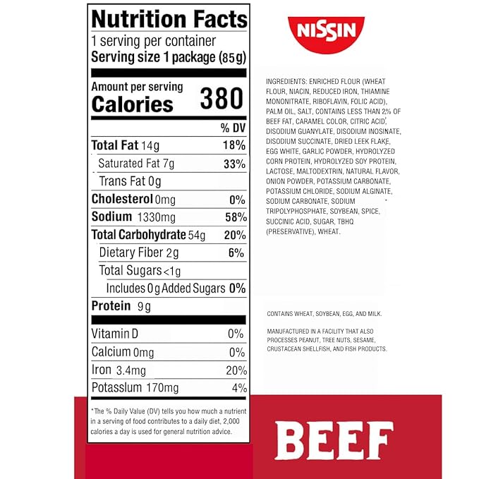 Nissin Top Ramen Noodle Soup, Beef, 3 Ounce (Pack of 24)