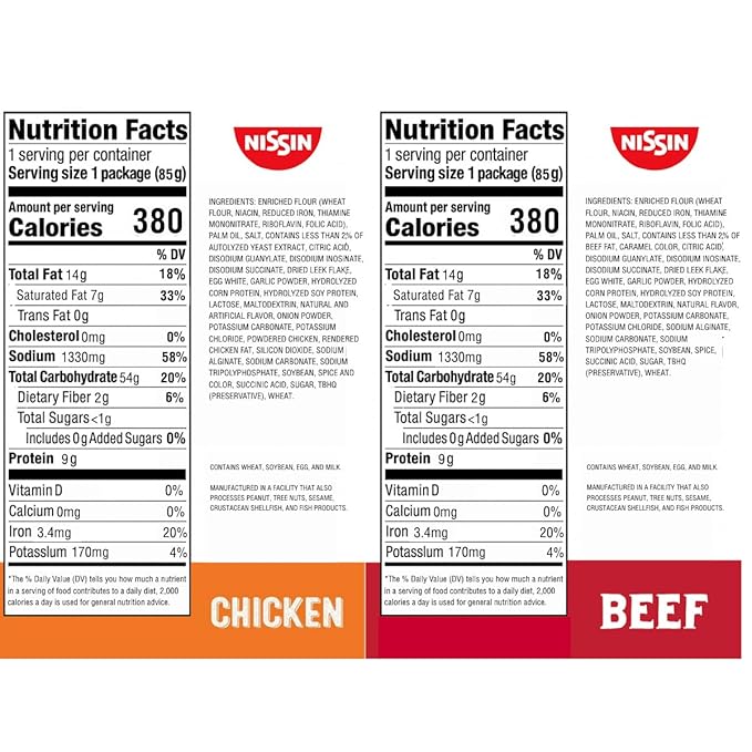Nissin Top Ramen Noodles, Chicken and Beef Soup, Variety Pack, 3 Ounce (Pack of 48)
