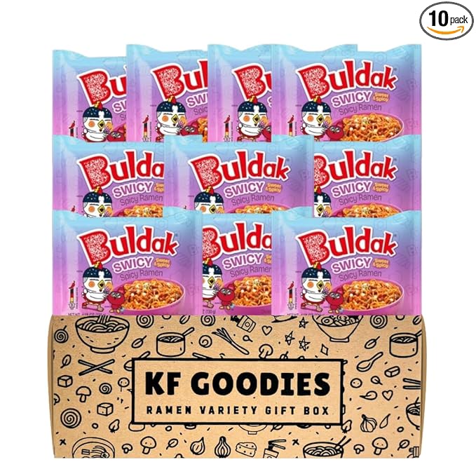 KF GOODIES Korean Ramen Variety Pack Gift Box (10 Count) – Spicy Buldak Noodle Assortment for Birthdays, College Care Packages, Office Snacks, and Gift Baskets