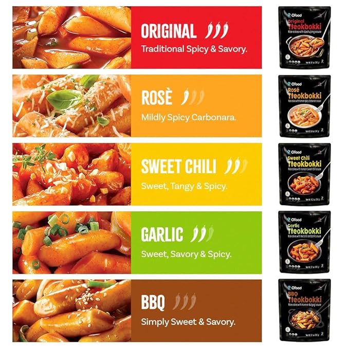 Tteokbokki Korean Rice Cakes – [Original Gochujang | Pack of 1] – Gluten Free | Ready in 3 Minutes | 0 Cholesterol/ 0 Trans Fat | 2 Servings Spicy Street Snack | Healthy/Savory/Spicy - O’food