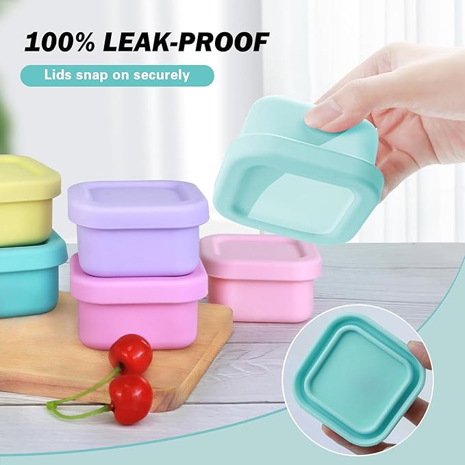 Finorder 6 Pack 3.5 oz Silicone Food Storage Containers Leak Proof Food Snack Storage Cubes,Reusable Small Containers with Lids Freezer Dishwasher Safe Lunch Box for Picnic, Gym, Work