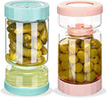 ZENS Pickle Jar with Strainer Flip, 37 oz Hourglass Pickle Juice Separator Container, Airtight Leakproof Lid, Dual Wet-Dry Design, Time Tracker Lid – 2 Pack Olive & Kimchi Jars
