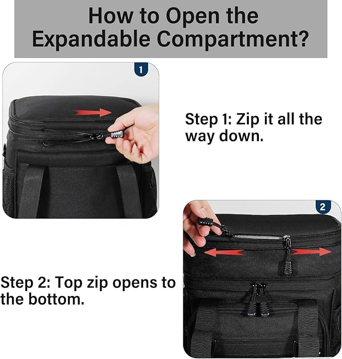 TENKIST Expandable Tactical Lunch Box, Large Insulated Lunch Cooler Bag Heavy Duty Leakproof Lunch Pail for Men Adults Work Office Outdoor Picnic Trips,16L,Black