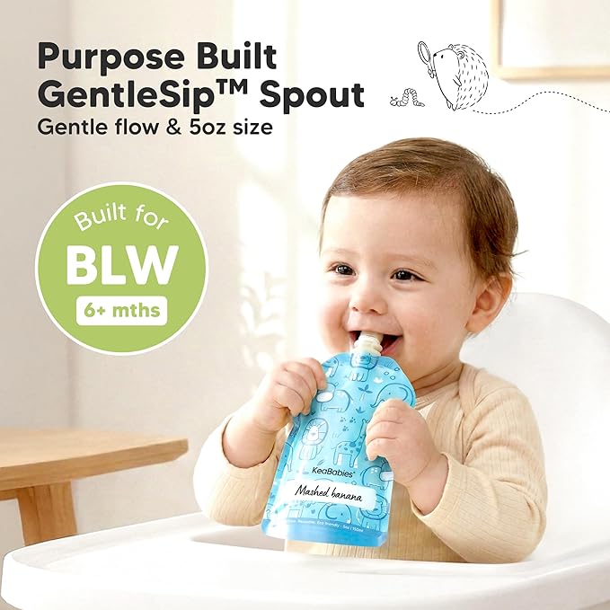 12-Pack Reusable Baby Food Pouches Refillable – 5oz Reusable Pouches for Toddlers, Kids Squeezable Yogurt, Apple Sauce, Fruit Smoothie, Baby Puree Container, Homemade Baby Food Essentials (Little Zoo)
