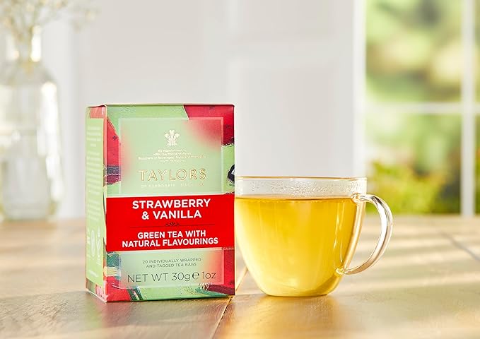 Taylors of Harrogate Strawberry & Vanilla, Green Tea, Individually Wrapped Bags, Smooth, Juicy and Sweet, Caffeinated, Enjoy Hot or Iced, 20 Count (Pack of 2)